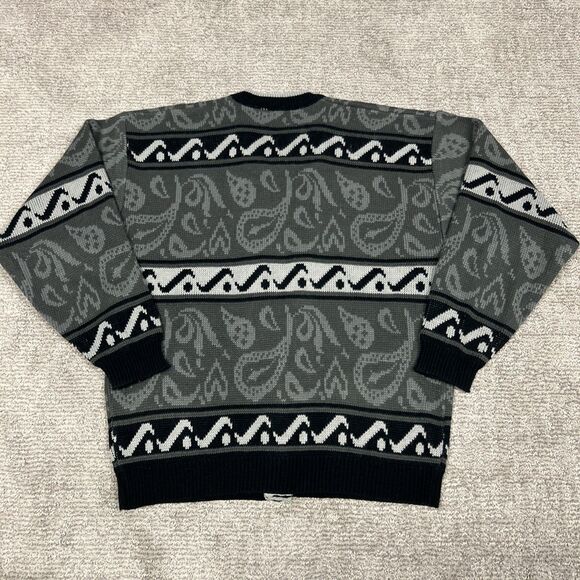 Saturdays Cardigan Sweater Mens Medium Large Gray Paisley Cardigan 90s Grandpa - Picture 4 of 6
